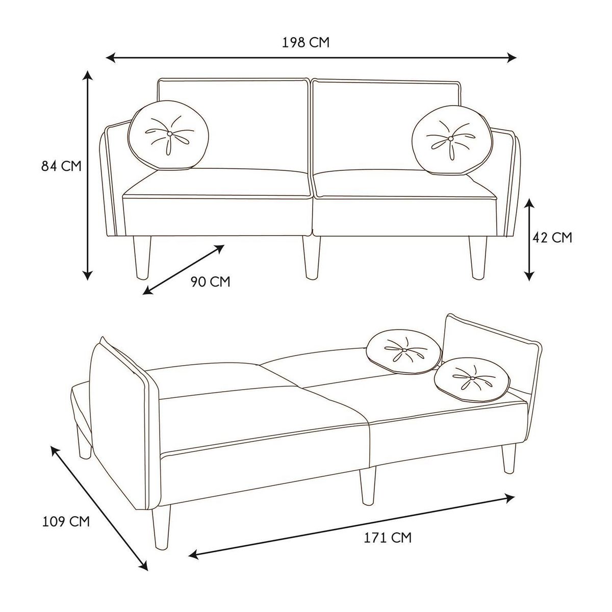 The Home Deco Factory Canapé convertible en bouclette Forde - 3 Places - Blanc