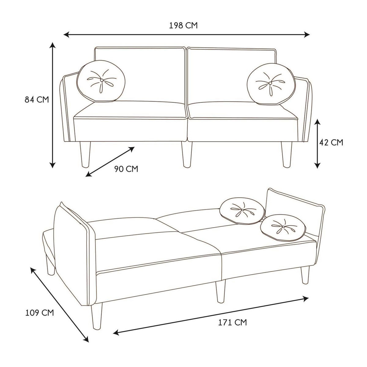 The Home Deco Factory Canapé convertible en bouclette Forde - 3 Places - Blanc