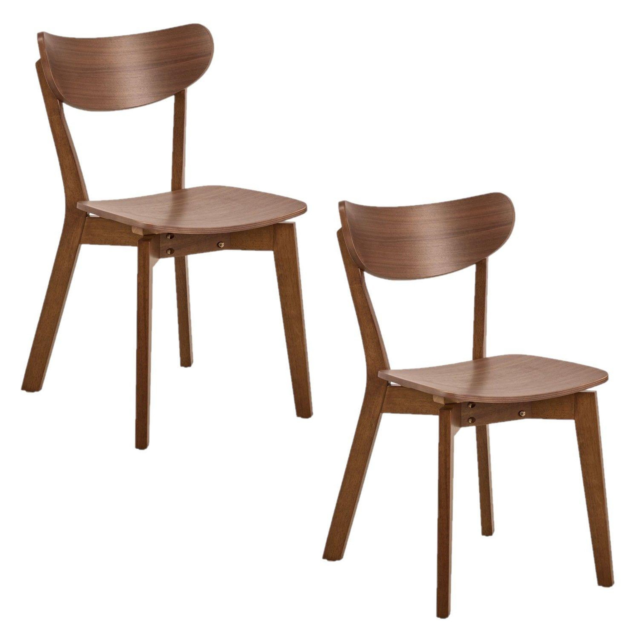 TOILINUX Lot de 2 chaises rétro en bois effet noyer suzanne - marron