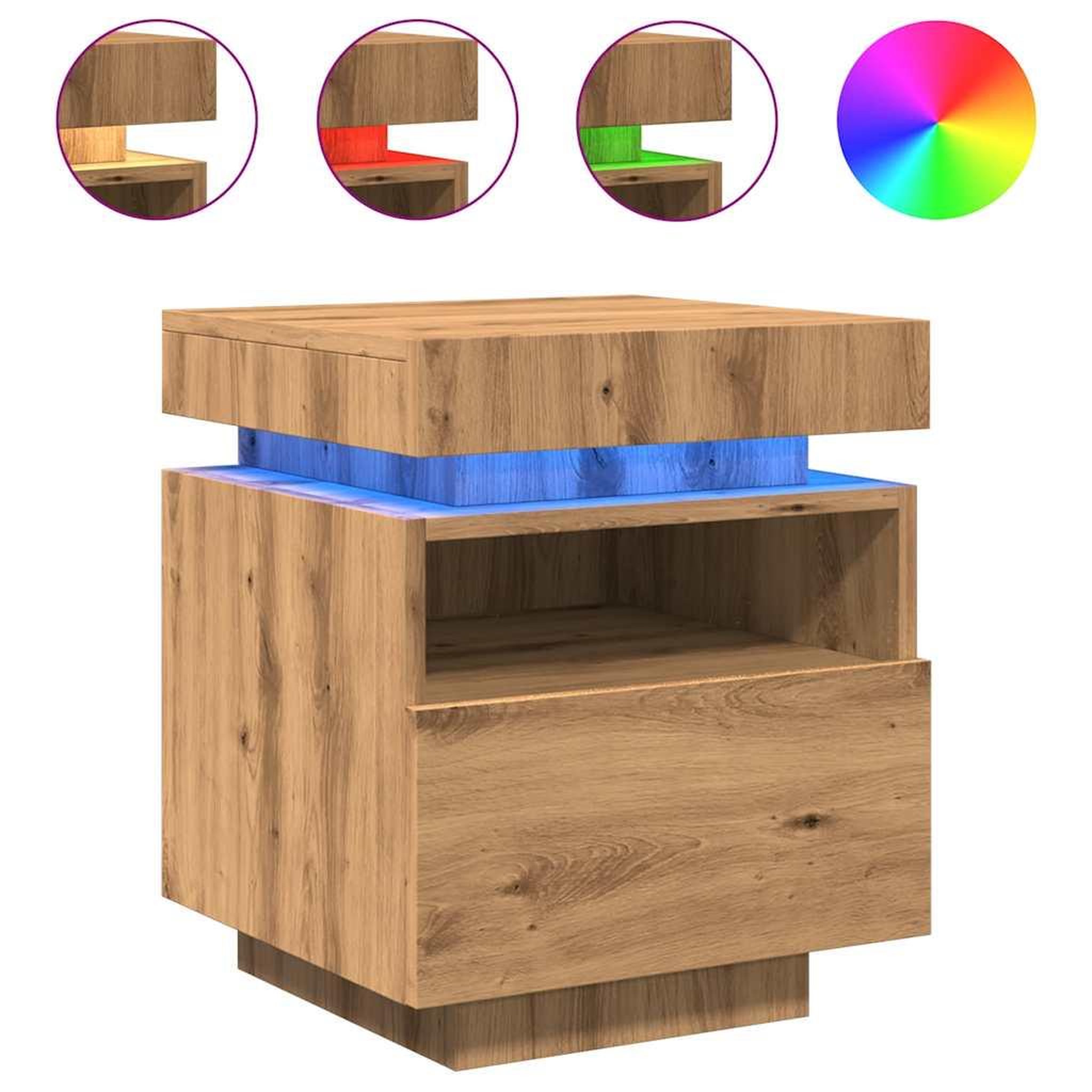 Voir la diapositive 2 : VIDAXL Armoire de chevet et lumieres LED chene artisanal 40x39x48,5 cm
