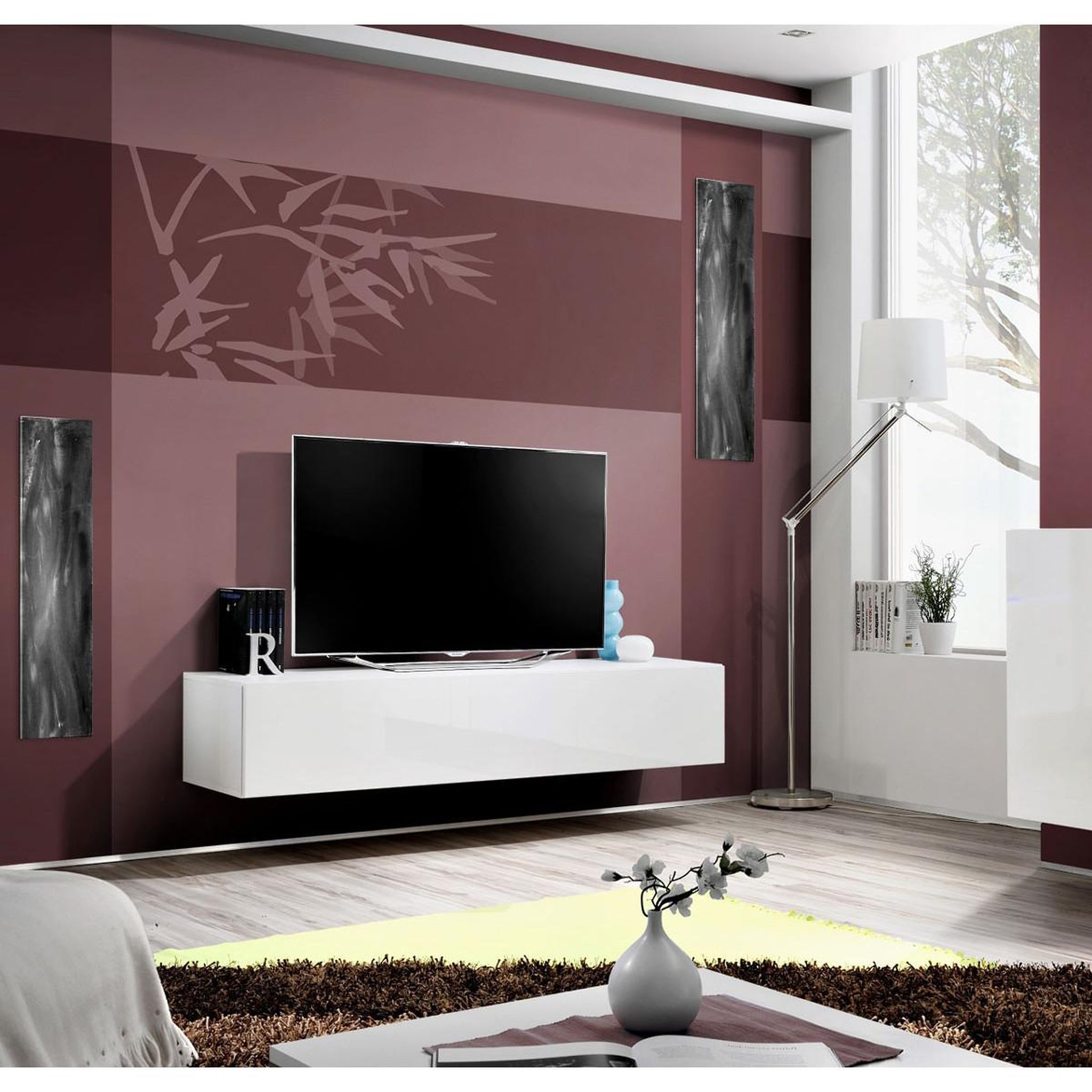Voir la diapositive 4 : Paris Prix Meuble tv mural design  fly a2  160cm blanc