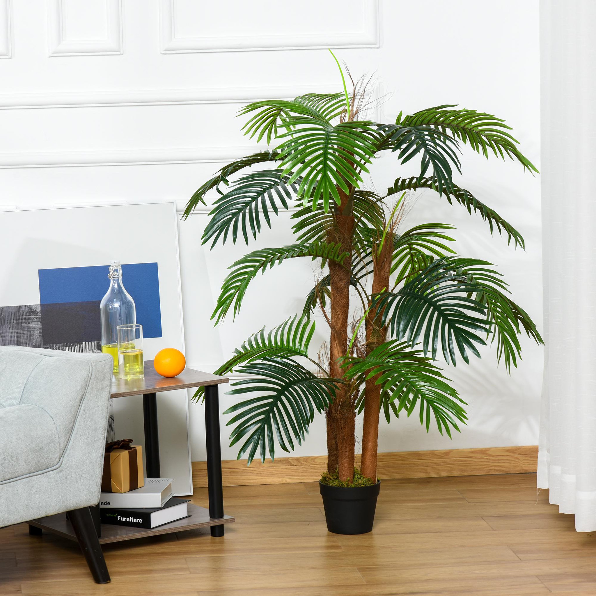 Voir la diapositive 4 : OUTSUNNY Palmier artificiel hauteur 1,2 m arbre artificiel tronc branches lichen feuilles grand réalisme pot inclus
