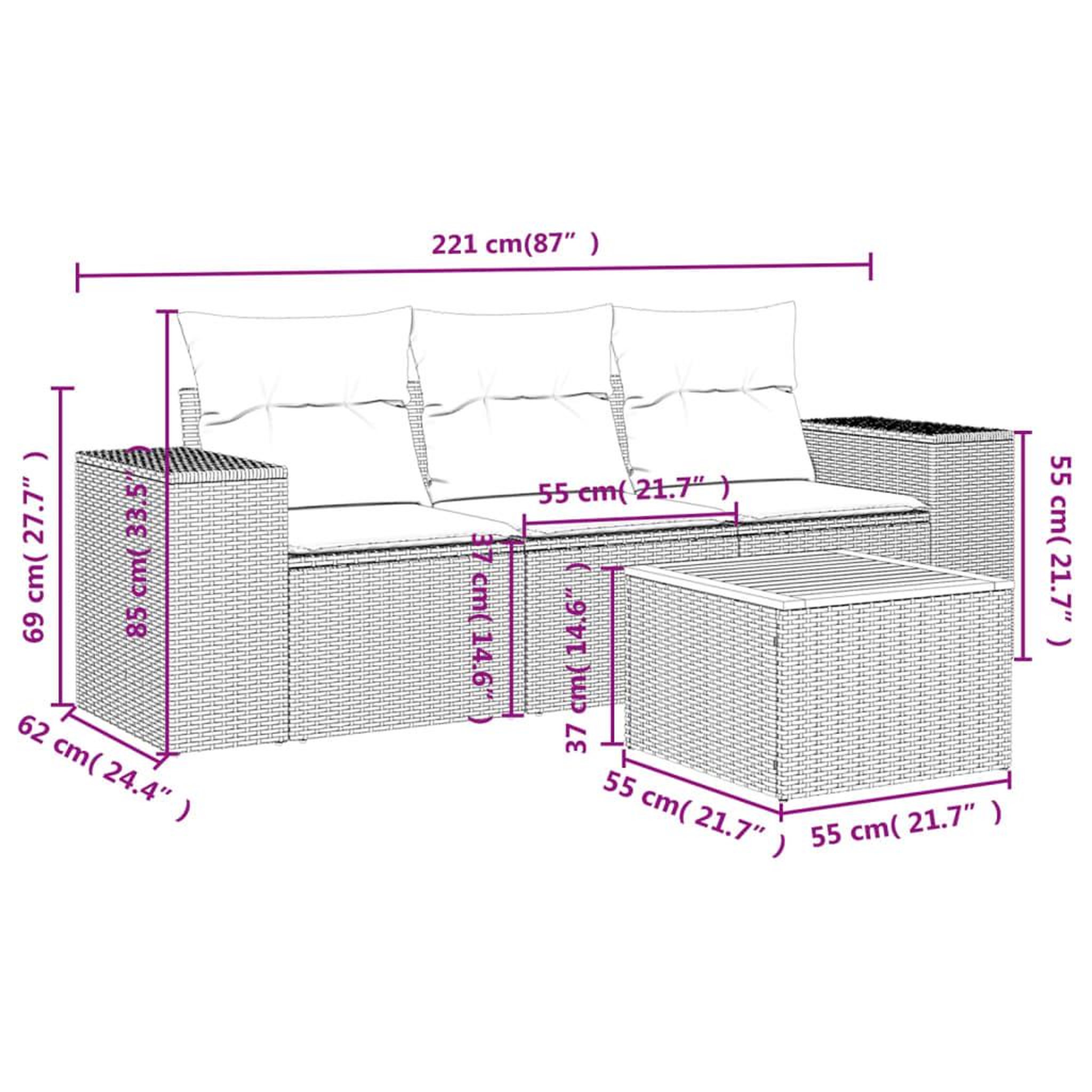 Voir la diapositive 3 : VIDAXL Salon de jardin avec coussins 4 pcs beige resine tressee