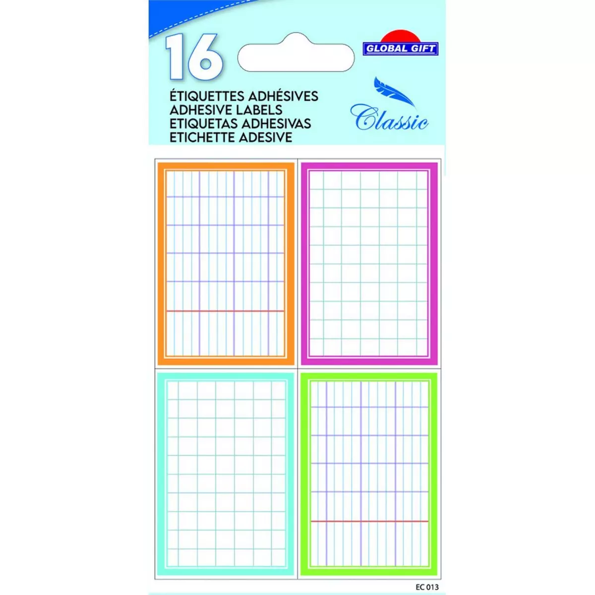 GLOBAL GIFT 16 étiquettes adhésives scolaires - Rectangles effet cahier - couleurs pastel