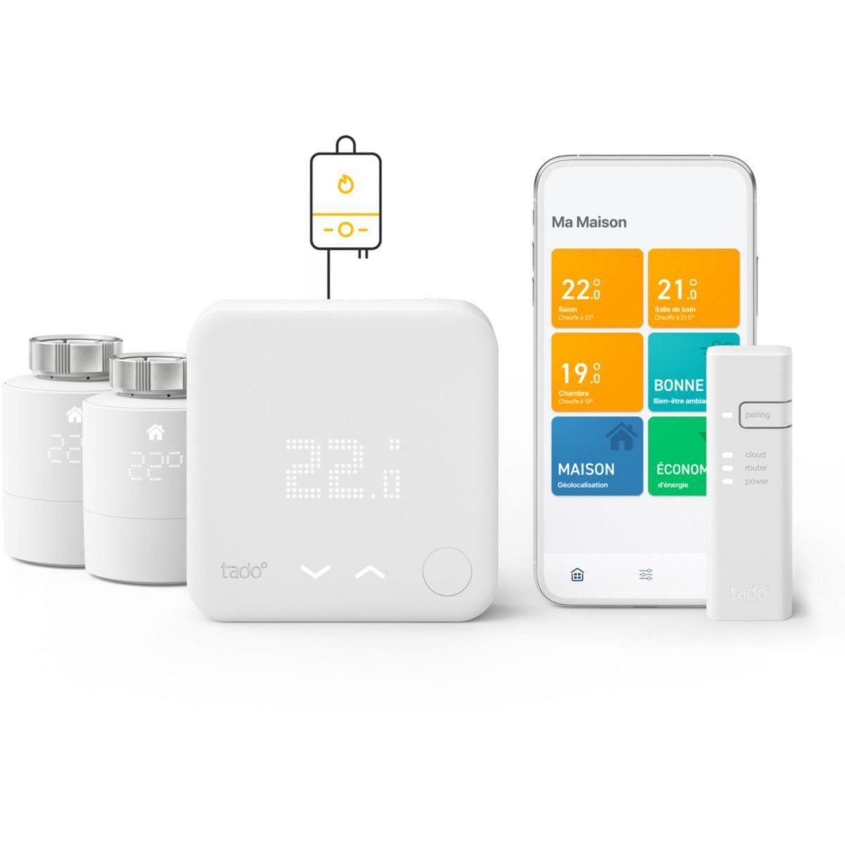Tado PACK Thermostat V3+ Filaire et 2 Tetes termos