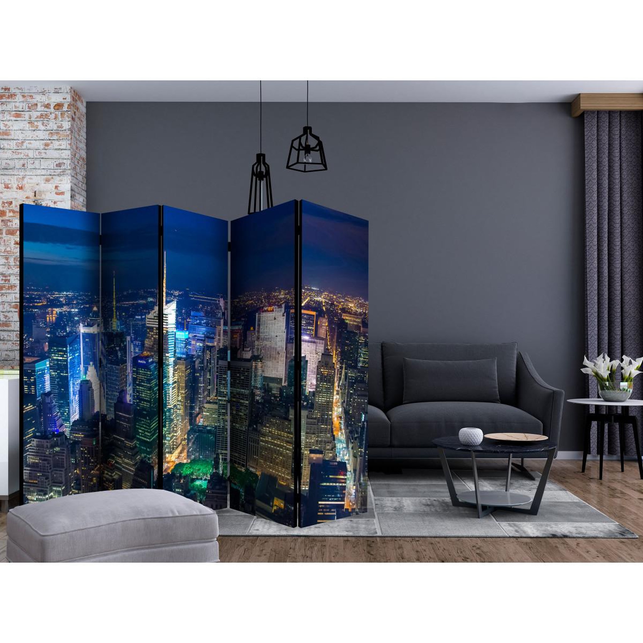Voir la diapositive 2 : Paris Prix Paravent 5 volets  manhattan night  172x225cm