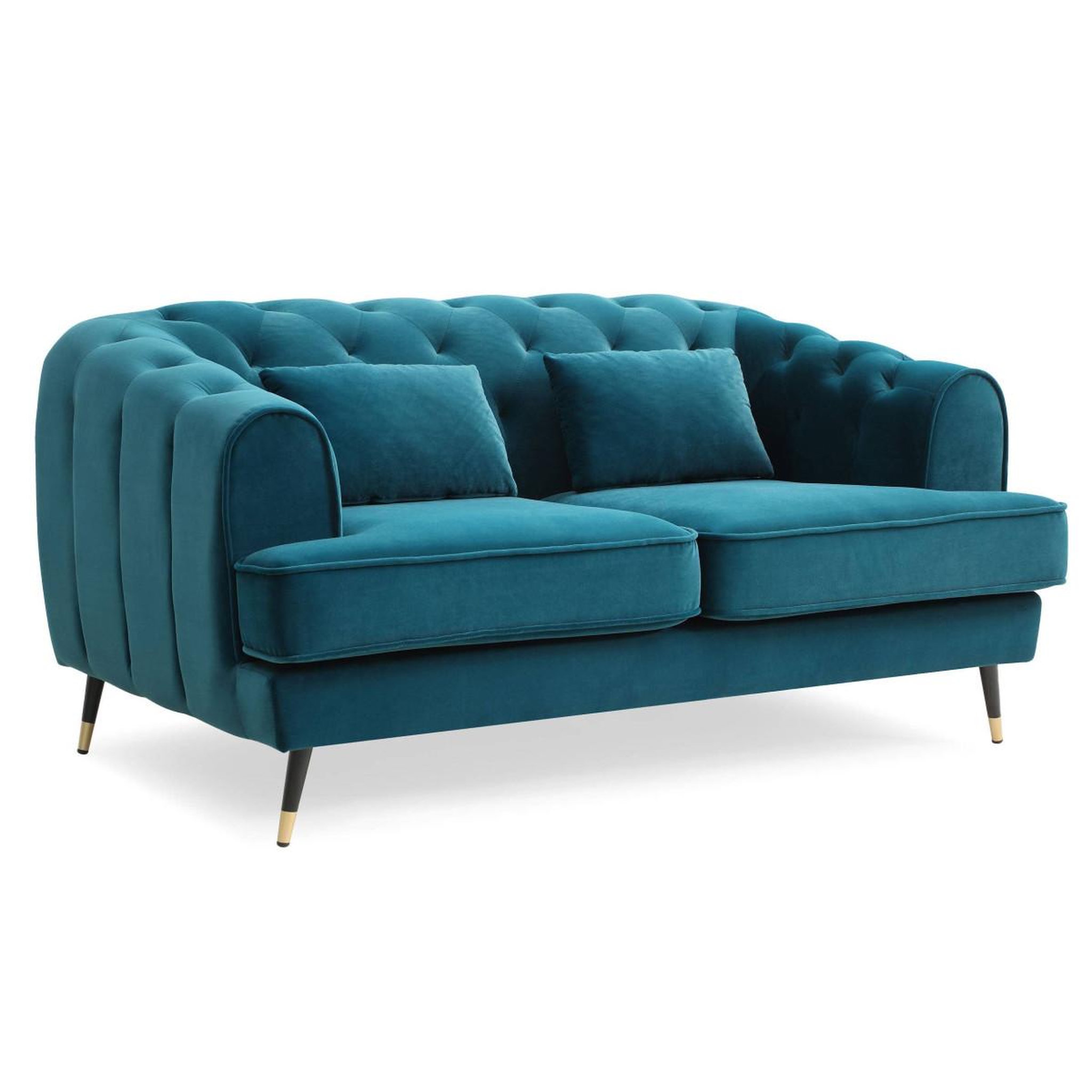 Voir la diapositive 2 : Paris Prix Canapé 2 places en velours  glamour  146cm bleu