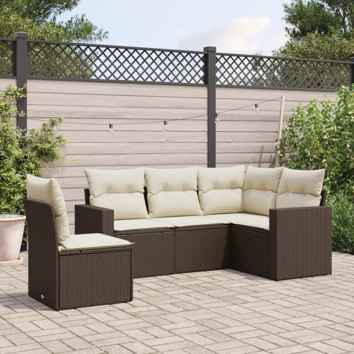 VIDAXL Salon de jardin avec coussins 5 pcs marron resine tressee
