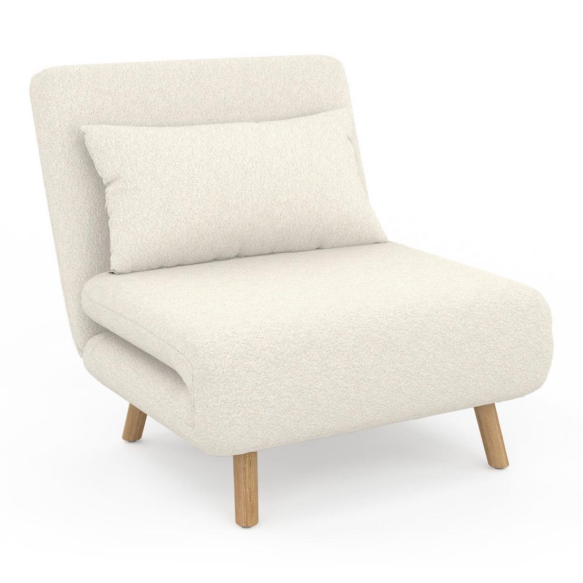 ID MARKET Fauteuil convertible ROMEO lit d'appoint 1 place 80x190 cm bouclette blanc