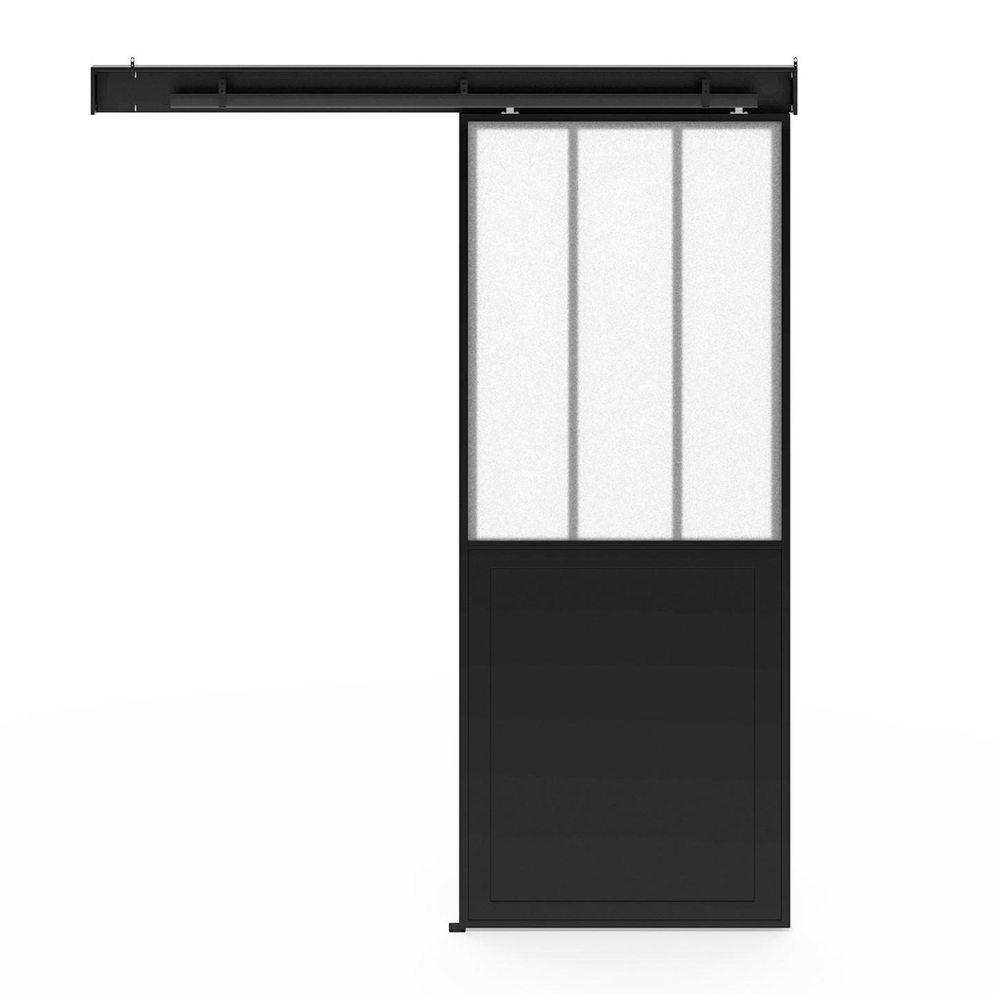 Voir la diapositive 4 : ID MARKET Kit porte coulissante verrière verre trempé givré 83 cm en métal + mdf avec rail et fixations