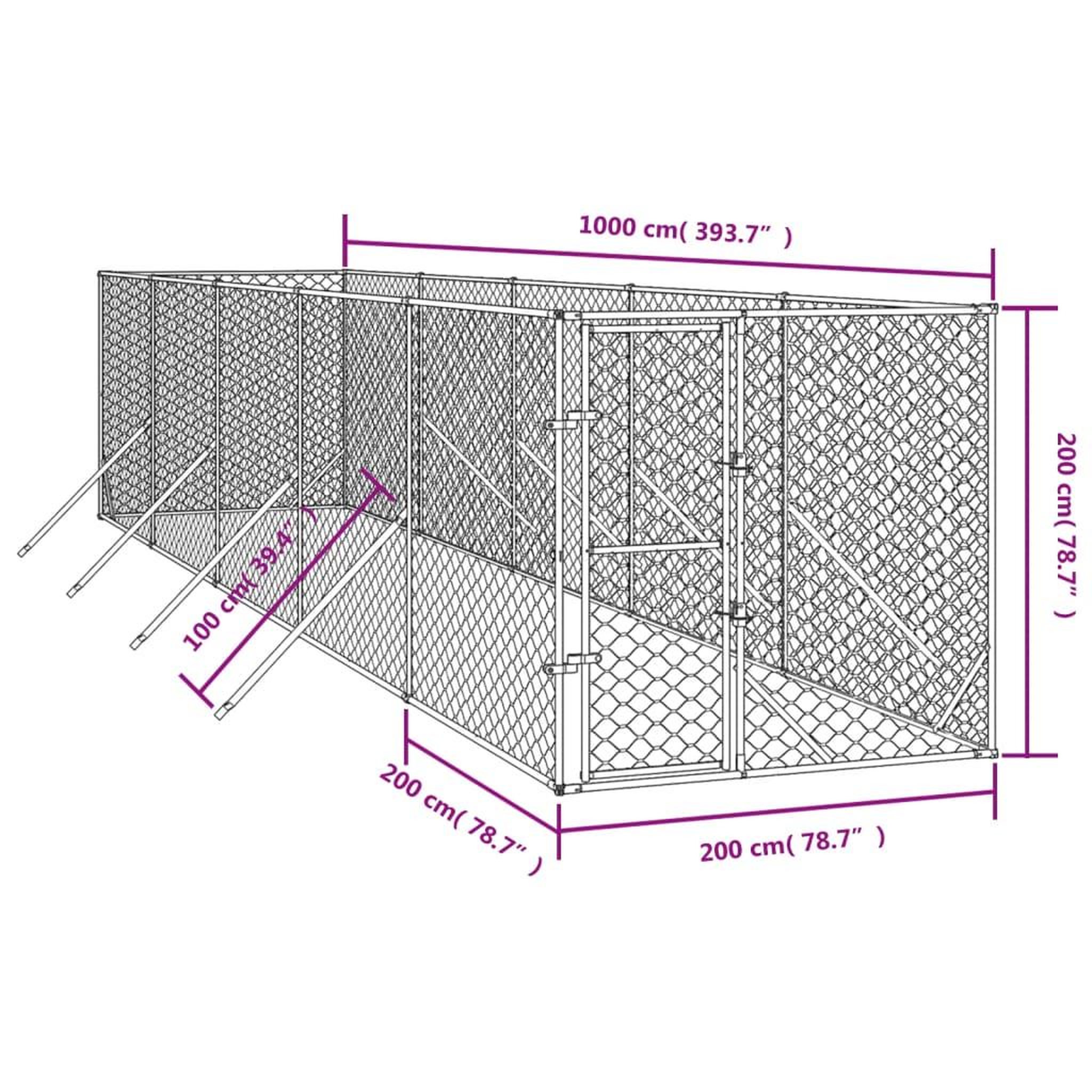 Voir la diapositive 5 : VIDAXL Chenil d'exterieur pour chiens argente 2x10x2 m acier galvanise