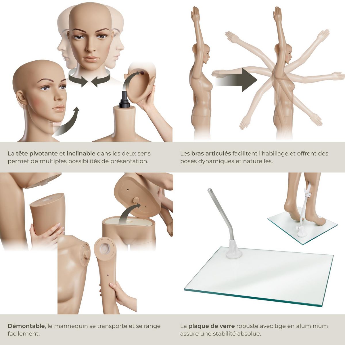 tectake Mannequin de vitrine en plastique beige