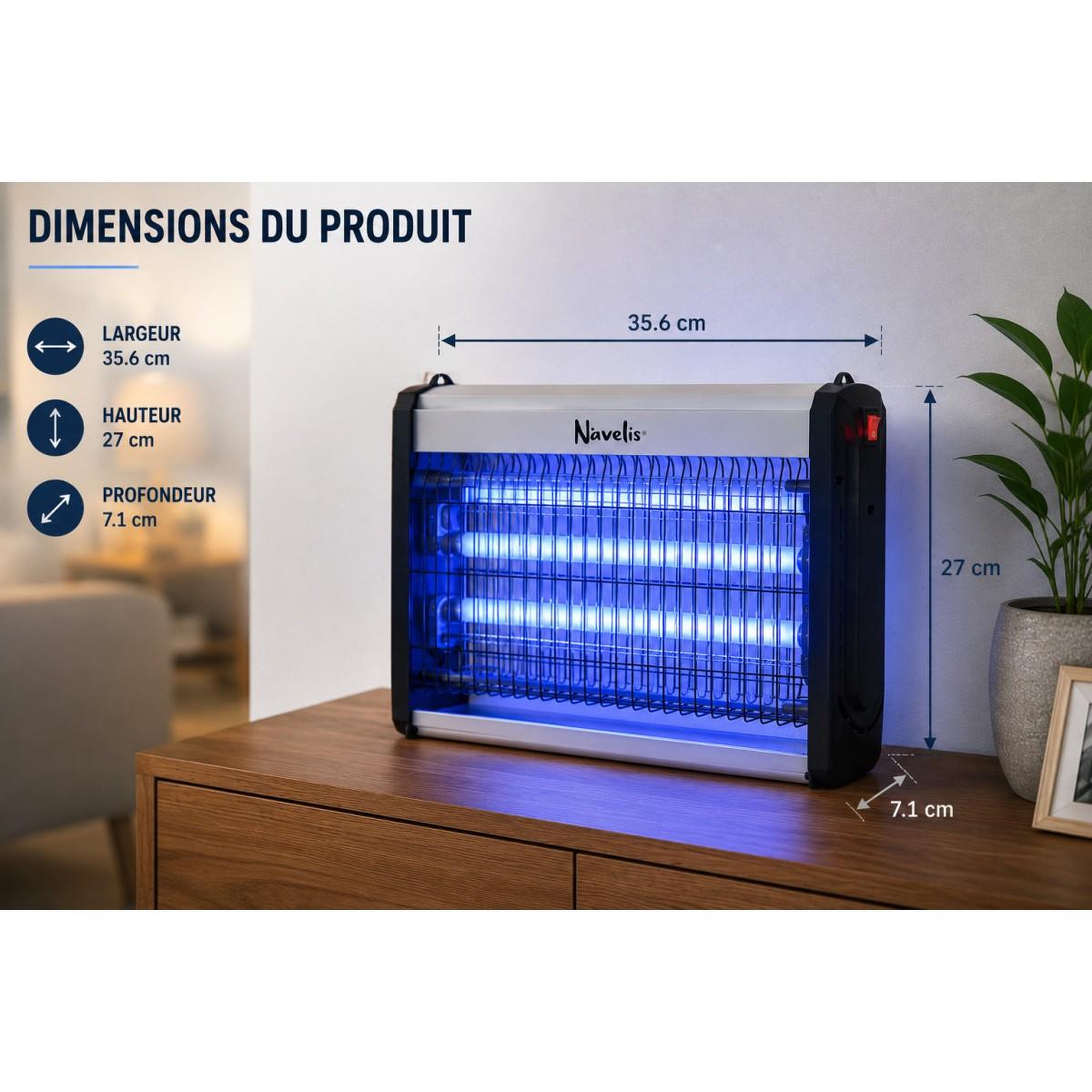 Voir la diapositive 5 : INTEC Lampe anti moustique intérieur extérieur 2500v technologie led 8w surface 60m2 elimine mouches moucherons & insectes volants