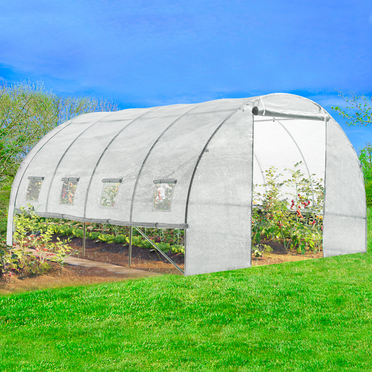 ID MARKET Serre tunnel de jardin 4 saisons 12M² blanche gamme maraîchère ZEBRA 4x3M