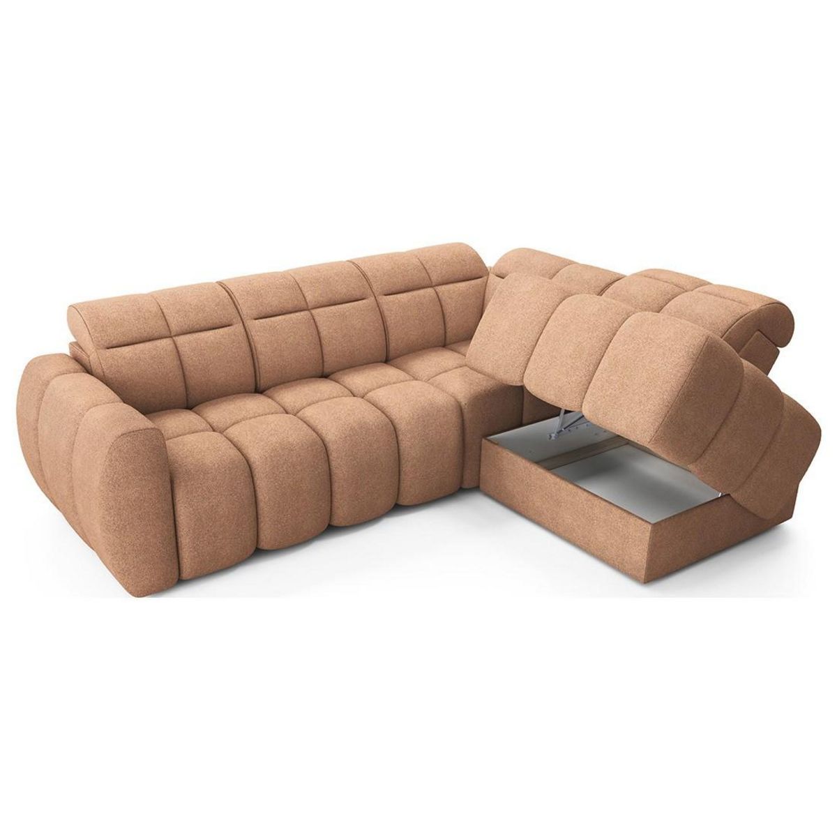 BEST MOBILIER Basile - canapé d'angle droit 4 places assise extensible électrique avec coffre en tissu texturé