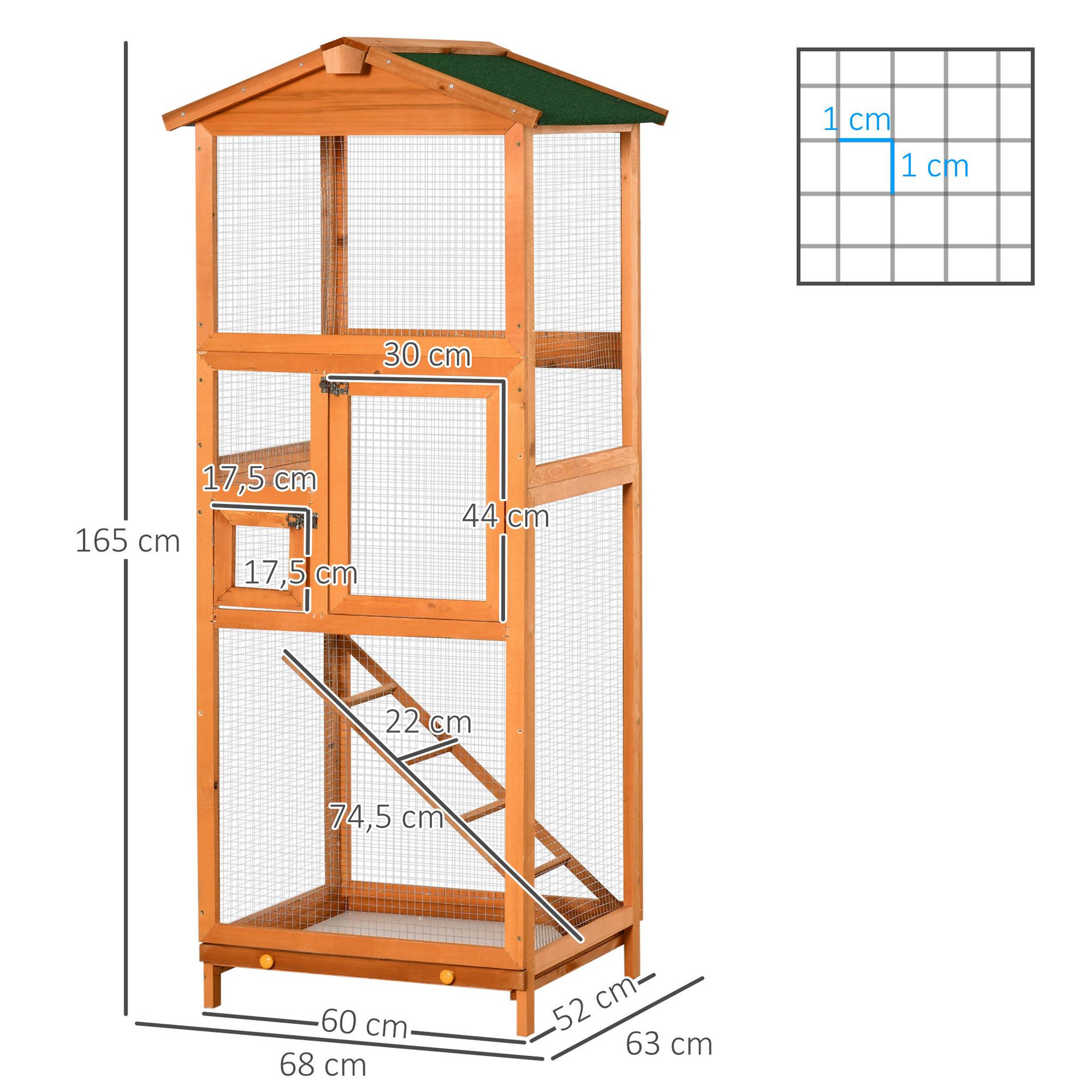 Voir la diapositive 3 : PAWHUT Volière cage à oiseaux - 2 portes tiroir déjection coulissant échelle toit bitumé - bois sapin pré-huilé