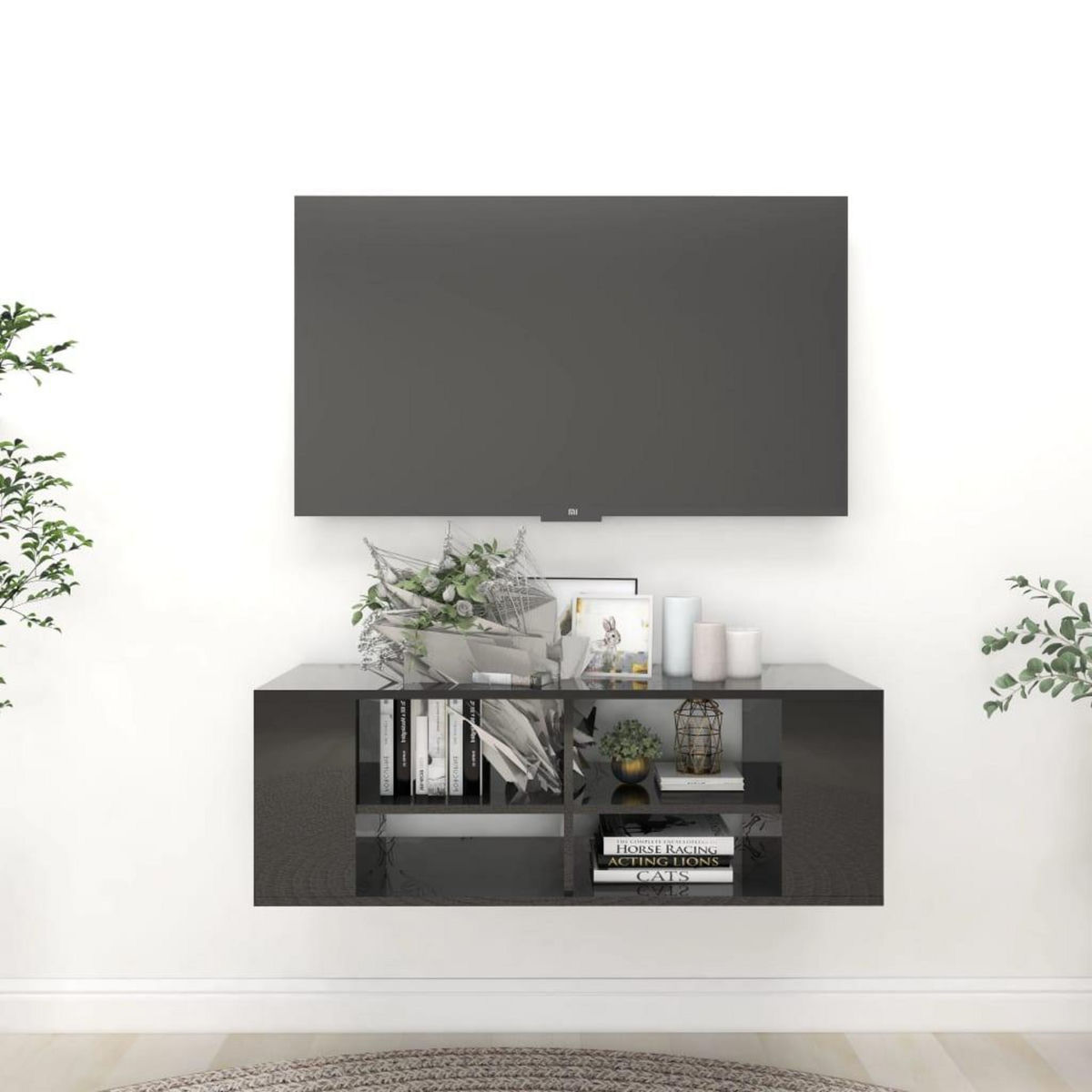 VIDAXL Meuble TV mural Noir brillant 102x35x35 cm Bois d'ingenierie