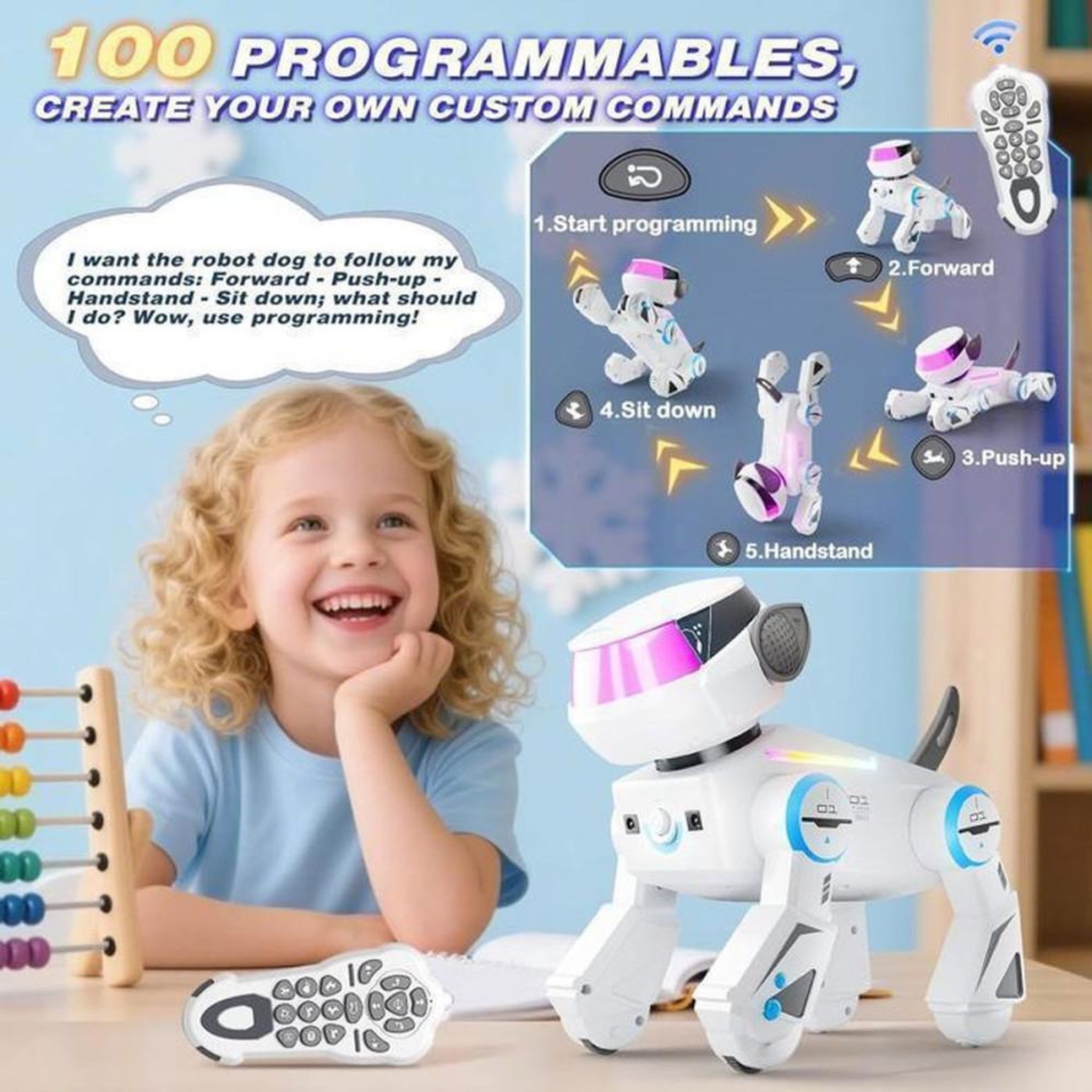 Voir la diapositive 5 : Chien robot télécommandé programmable, 17 fonctions, LED multicolores RGB, musique, Bluetooth et réactions tactiles