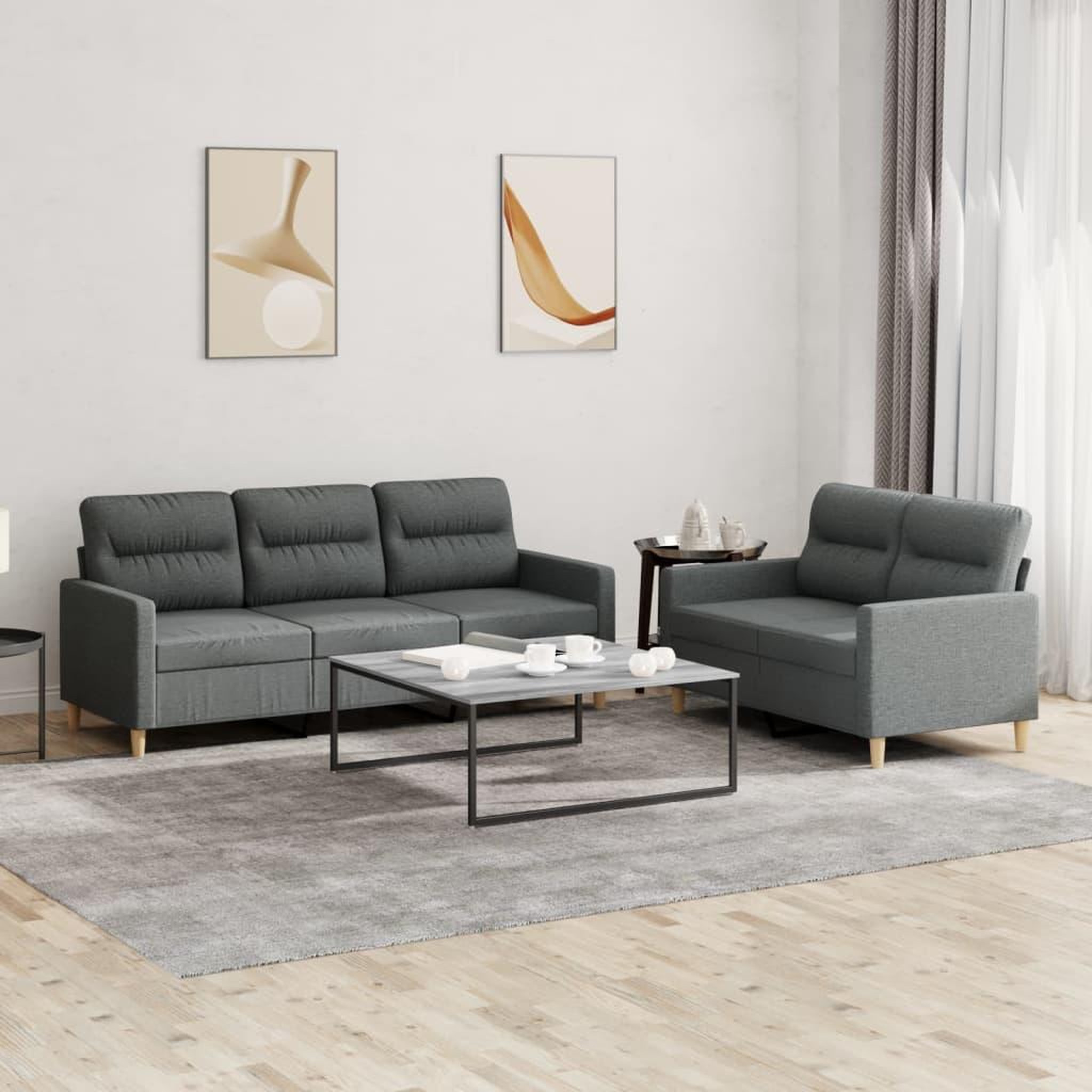 VIDAXL Ensemble de canapes 2 pcs avec coussins Gris fonce Tissu