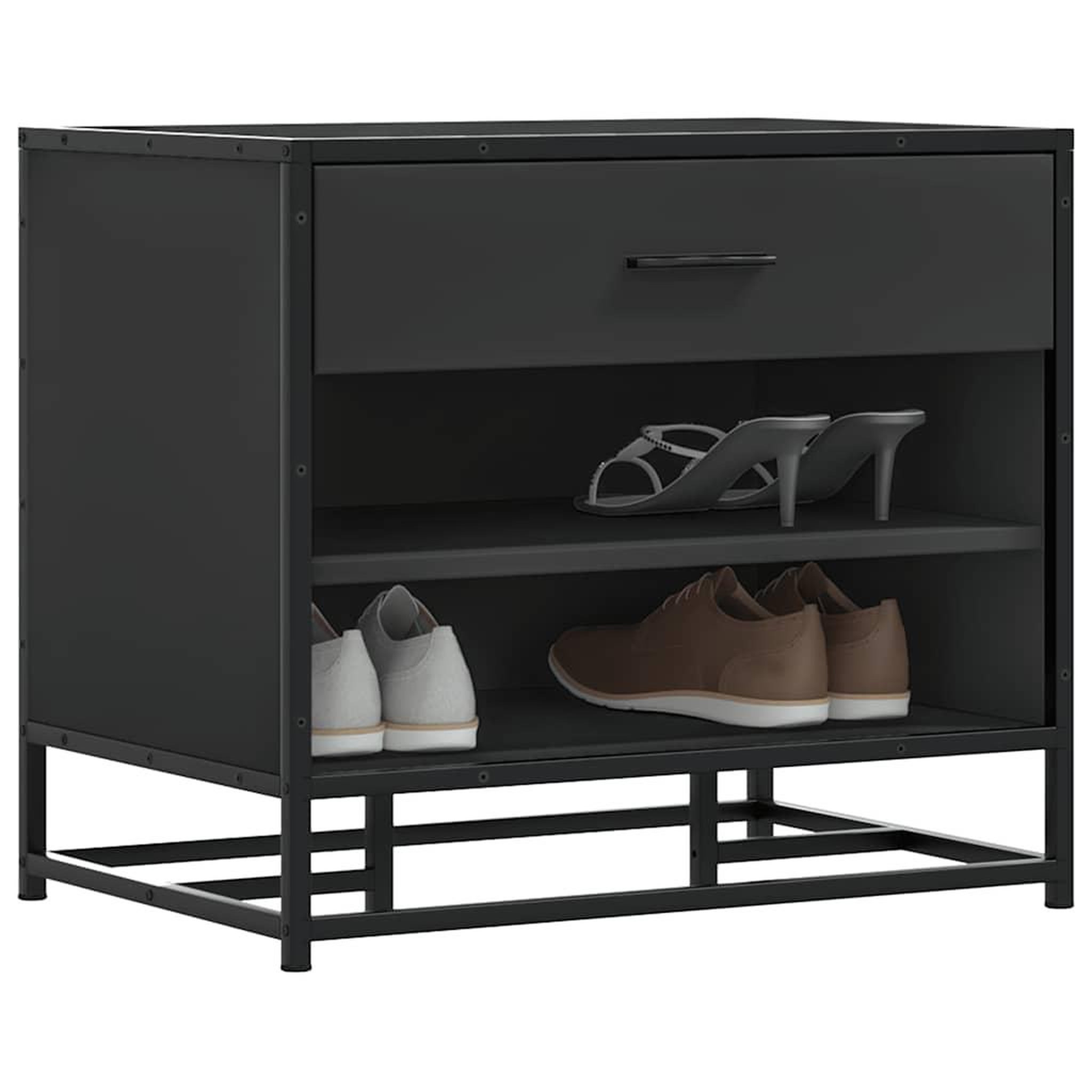 VIDAXL Banc a chaussures noir 60x40x53,5 cm bois d'ingenierie et metal