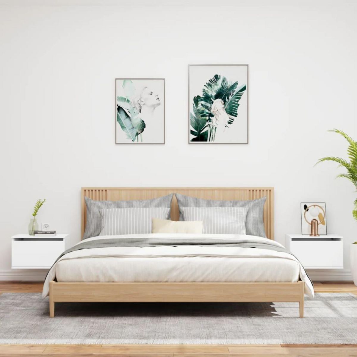 VIDAXL Tables de chevet murales avec lumieres LED 2 pcs blanc