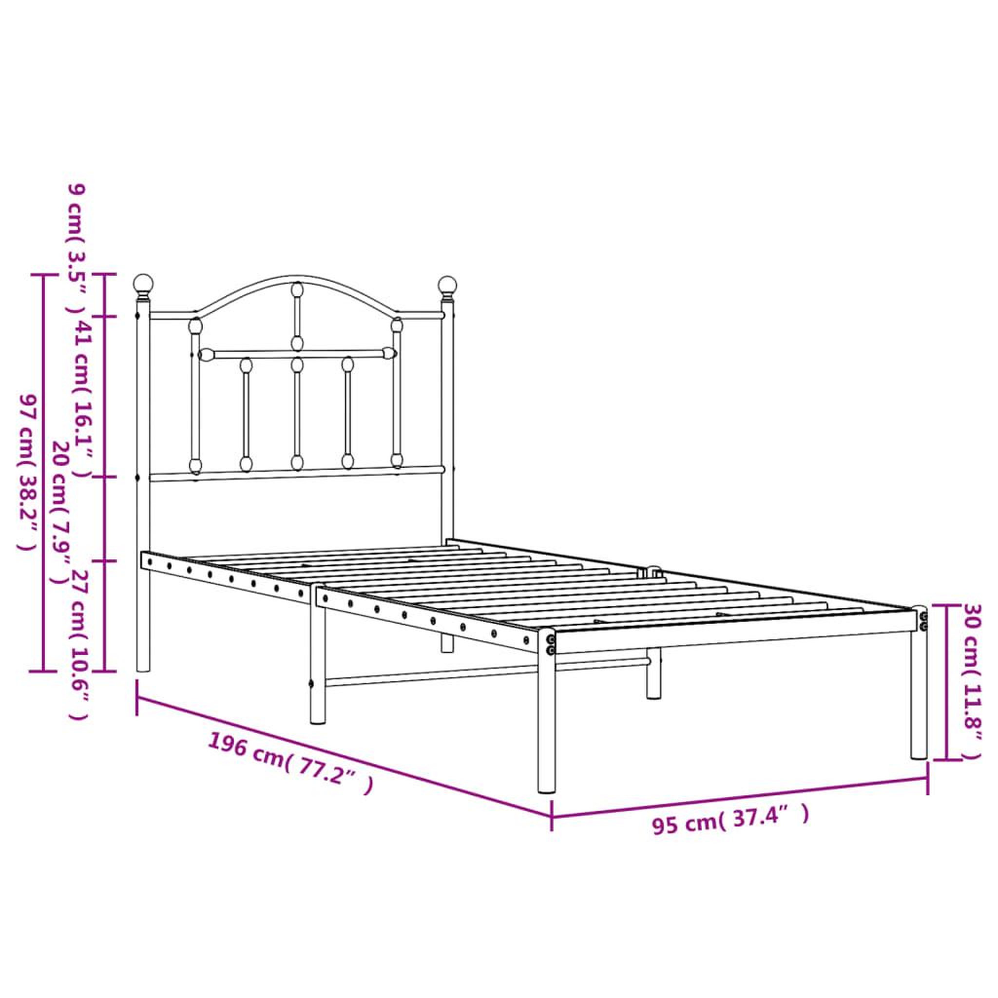 Voir la diapositive 6 : VIDAXL Cadre de lit metal sans matelas avec tete de lit blanc 90x190cm