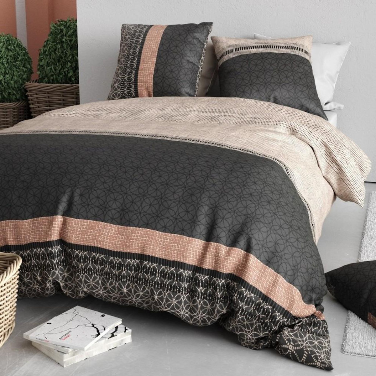 ATELIER DU COTON Housse de couette 260x240 + 2 taies en coton 57 fils