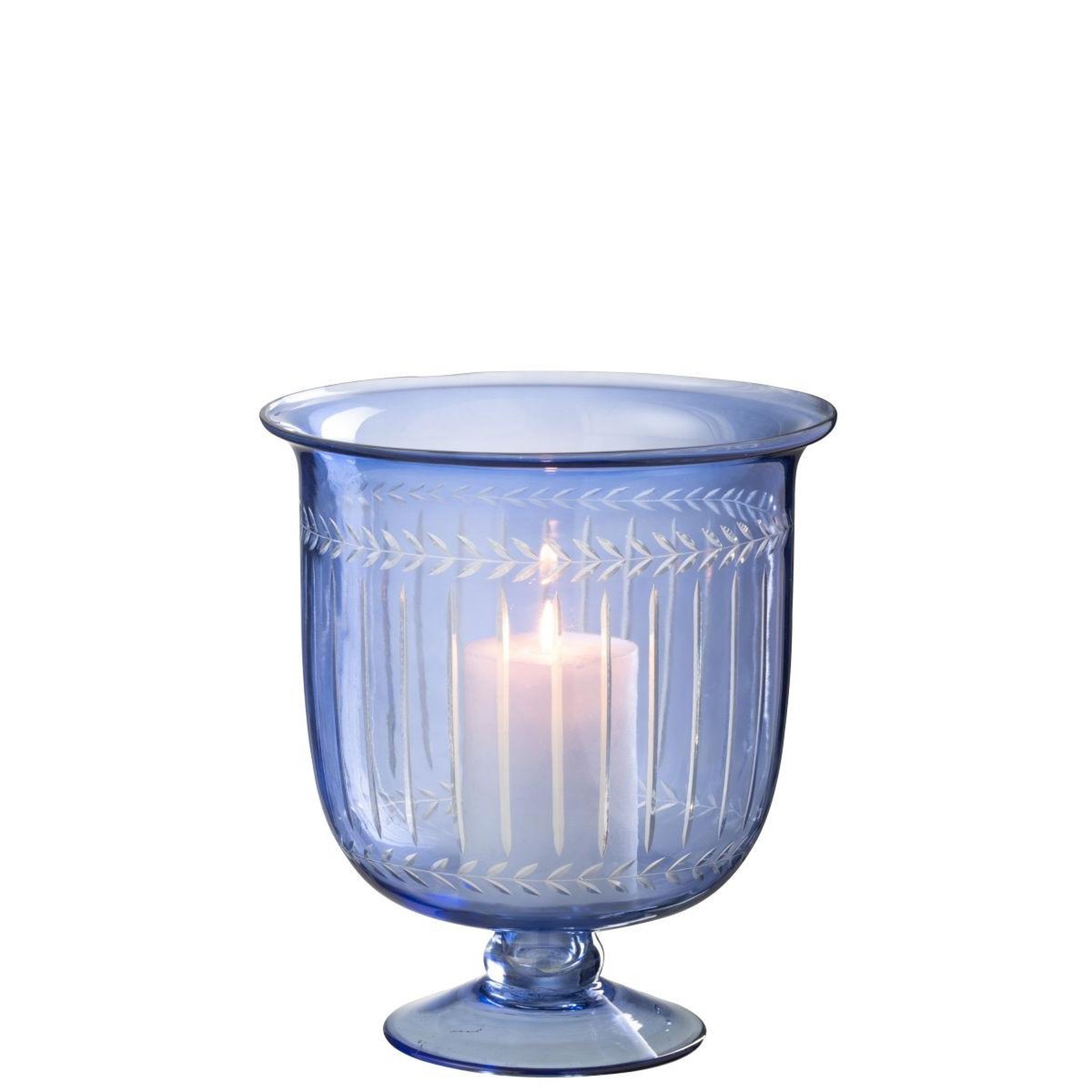 Voir la diapositive 2 : J-LINE Photophore sur Pied en Verre  Tarifa  24cm Bleu