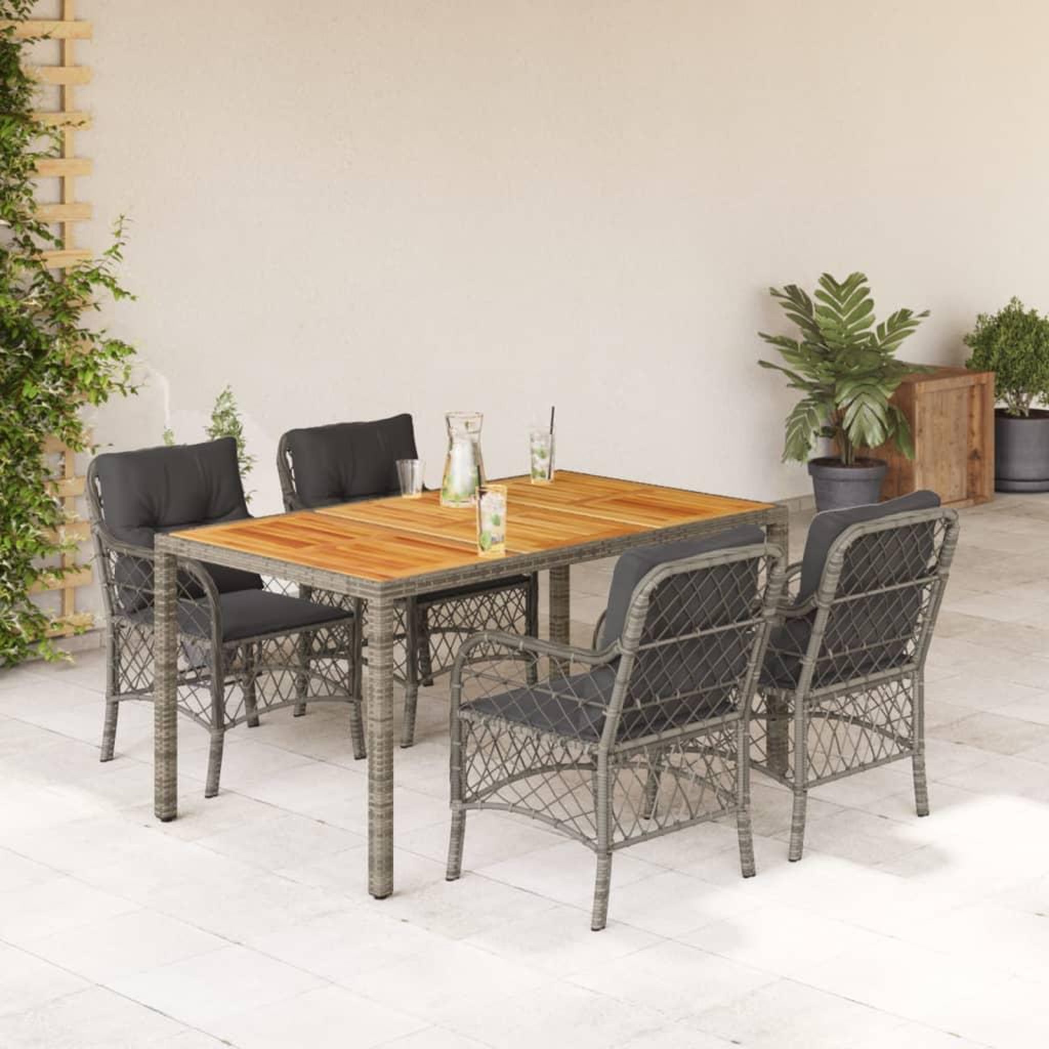 VIDAXL Ensemble a manger de jardin 5 pcs coussins gris resine tressee