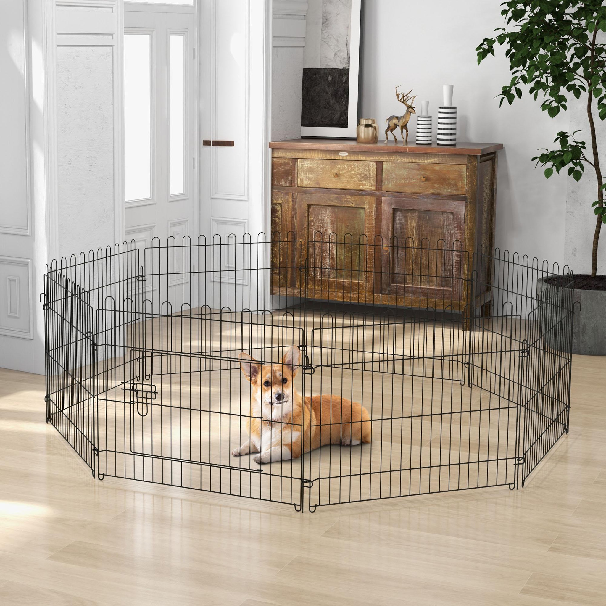 Voir la diapositive 2 : PAWHUT Pawhut parc enclos pour chiens chiots animaux domestiques diamètre 158 cm 8 panneaux 71l x 61h cm noir