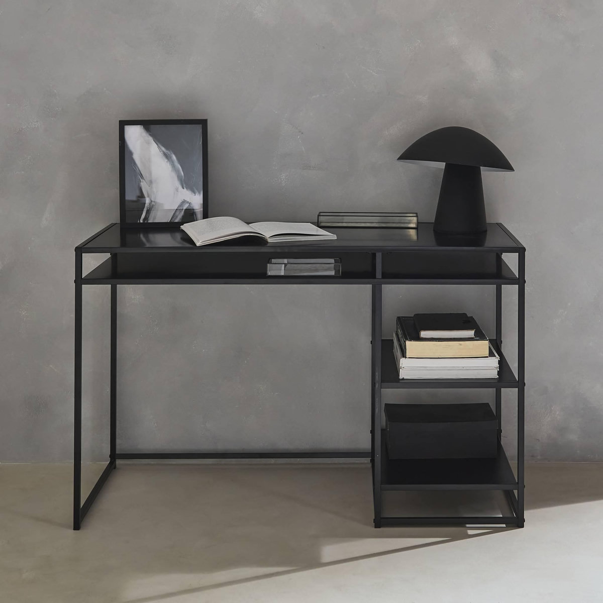 SWEEEK Bureau avec casiers et deux étagères en métal noir 120cm - INDUSTRIELLE