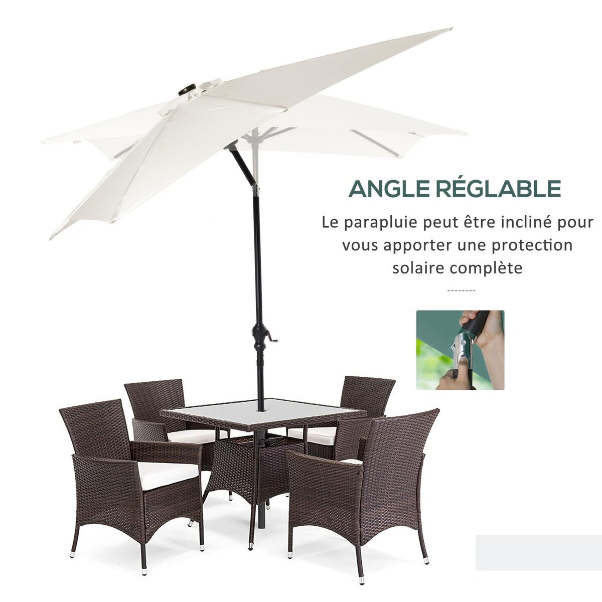 OUTSUNNY Parasol lumineux rectangulaire inclinable dim. 2,68L x 2,05l x 2,48H m parasol LED solaire métal polyester haute densité blanc cassé