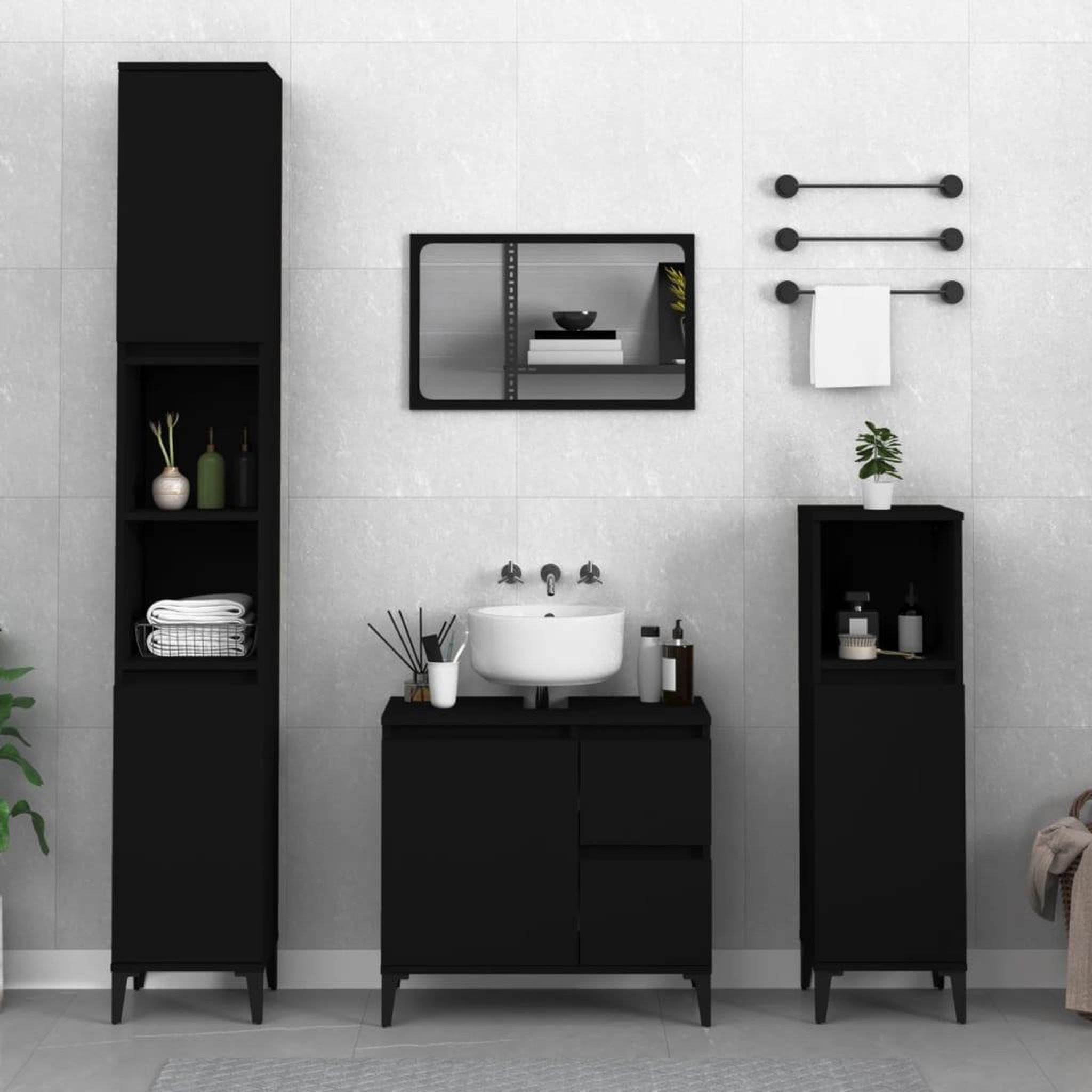 Voir la diapositive 1 : VIDAXL Armoire de salle de bain noir 65x33x60 cm bois d'ingenierie