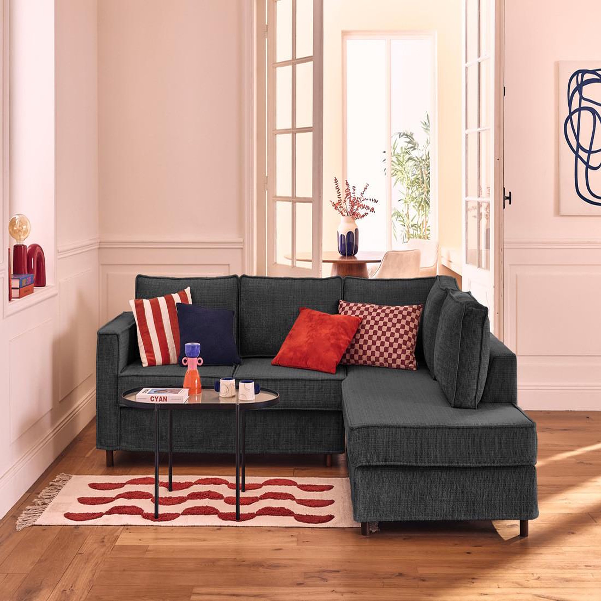Voir la diapositive 1 : LISA DESIGN Jake - canapé déhoussable d'angle droit 5 places en velours texturé
