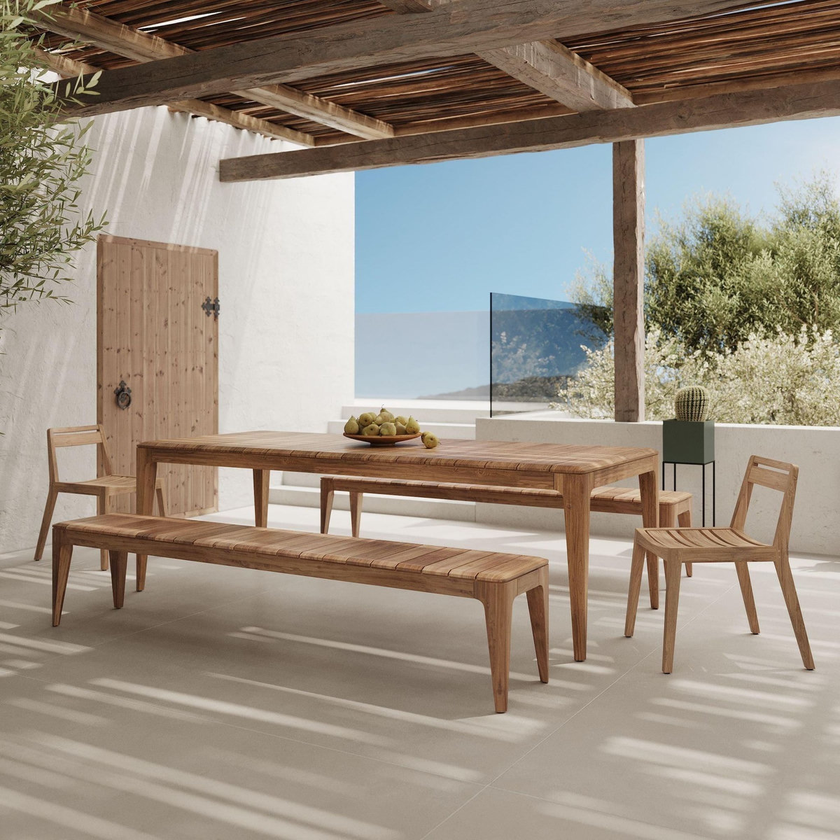 Rendez vous déco Table, bancs et chaises de jardin en bois de teck recyclé 10 personnes-Nonza