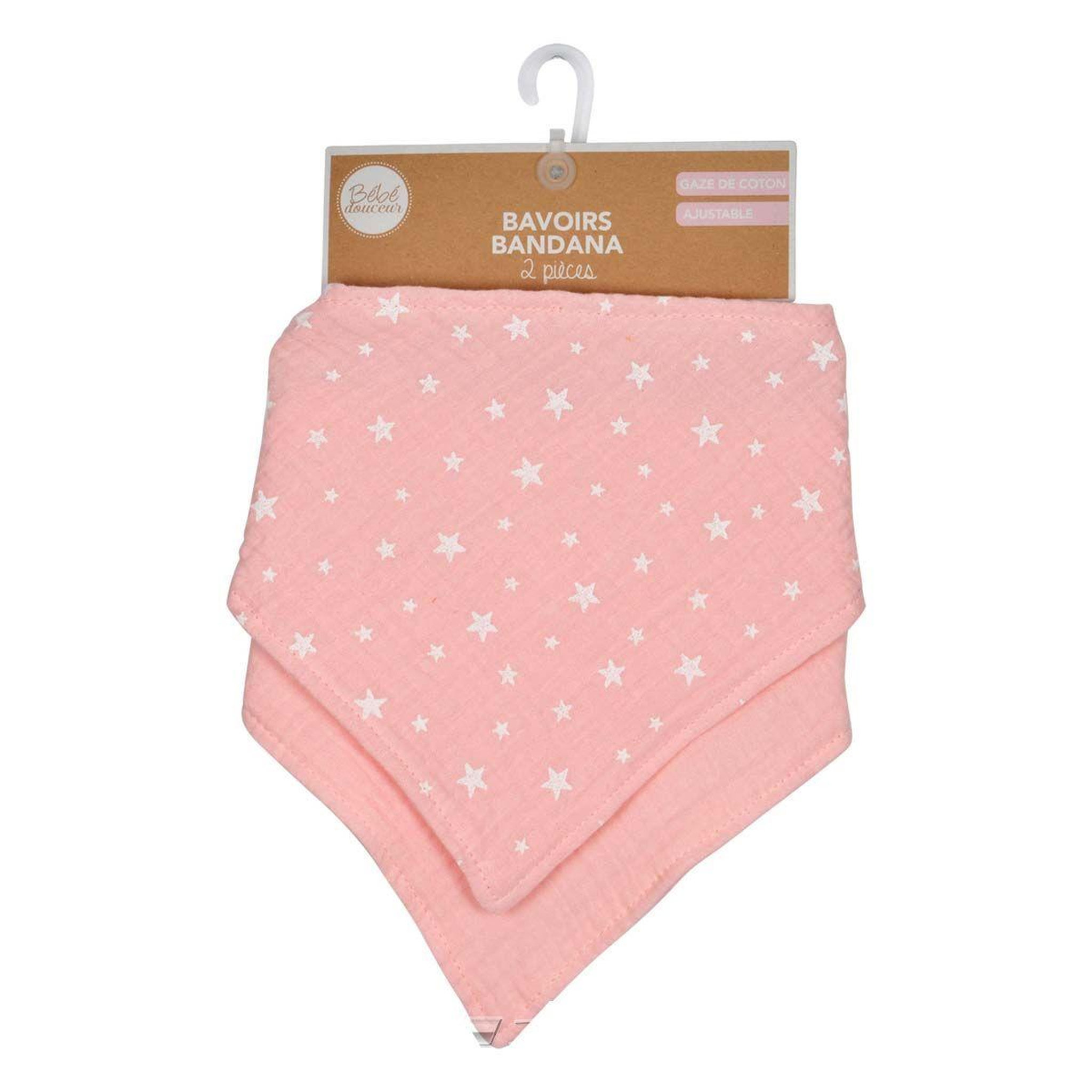 Voir la diapositive 3 : BEBE DOUCEUR Lot de 2 bavoirs bébé  bandana  41cm rose