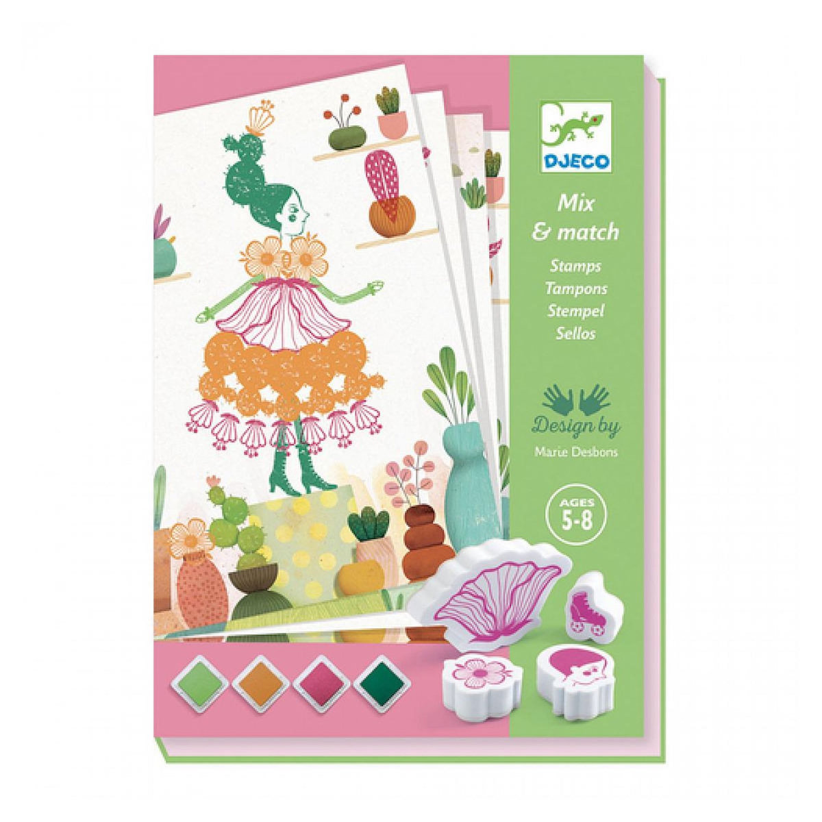 Djeco DJ08741 Tampons Mix and Match Flower Girls Stamp Set