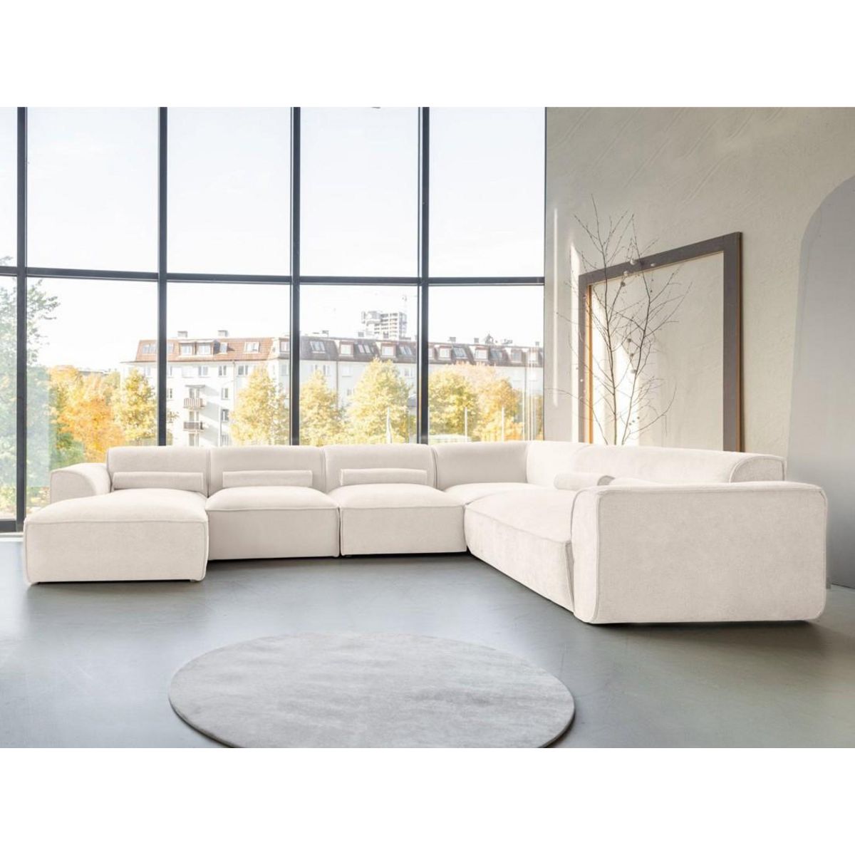 BEST MOBILIER Felix - canapé modulable panoramique d'angle droit 7 places en tissu texturé