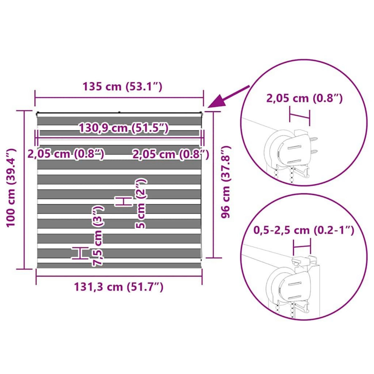 VIDAXL Store zebre noir 135x100 cm largeur du tissu 130,9 cm polyester