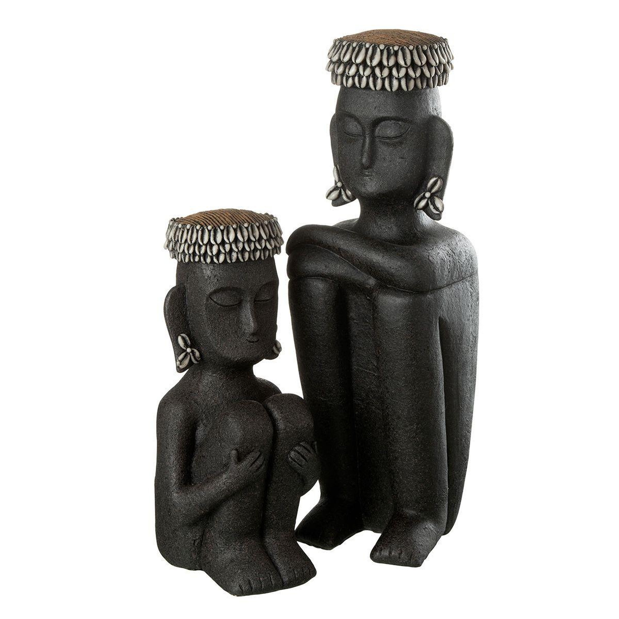 Voir la diapositive 2 : J-LINE Statue déco  assise ethnique  49cm noir