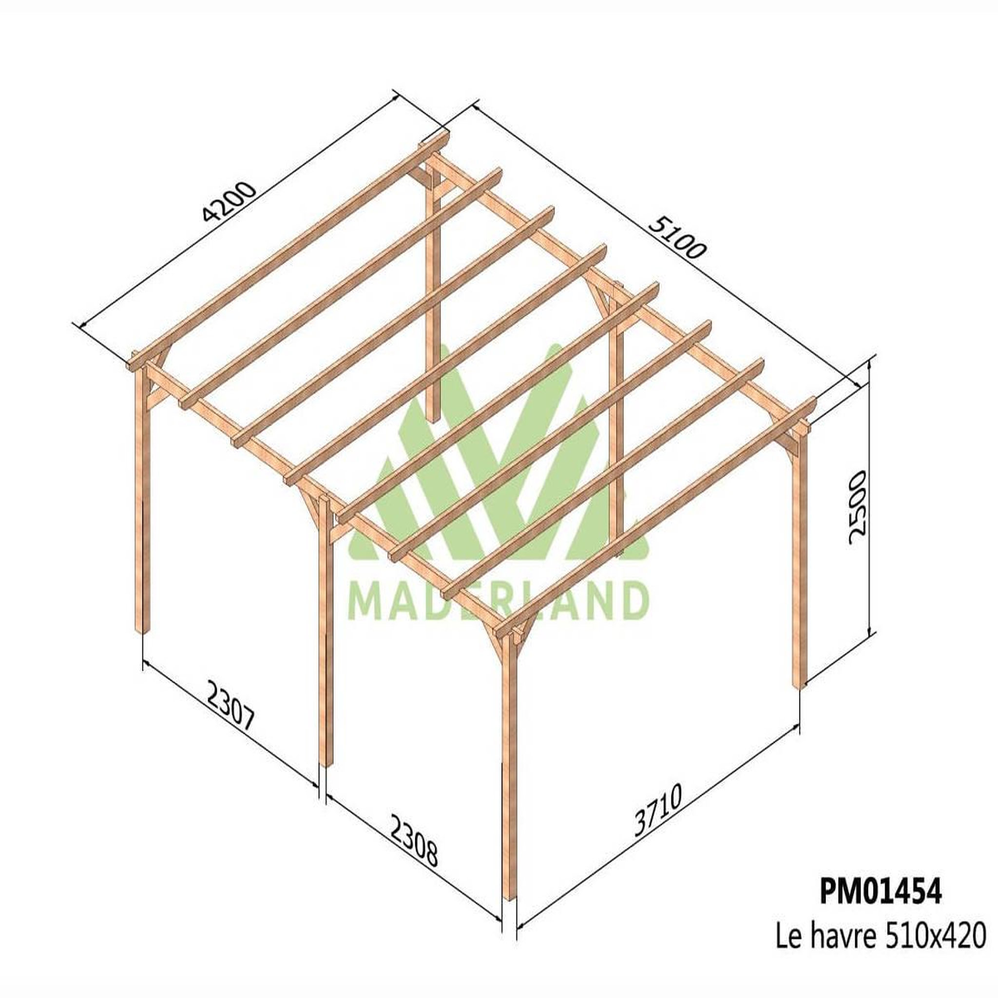 Voir la diapositive 2 : JARDIDECO Pergola massive en bois le havre 510 x 420 cm - maderland