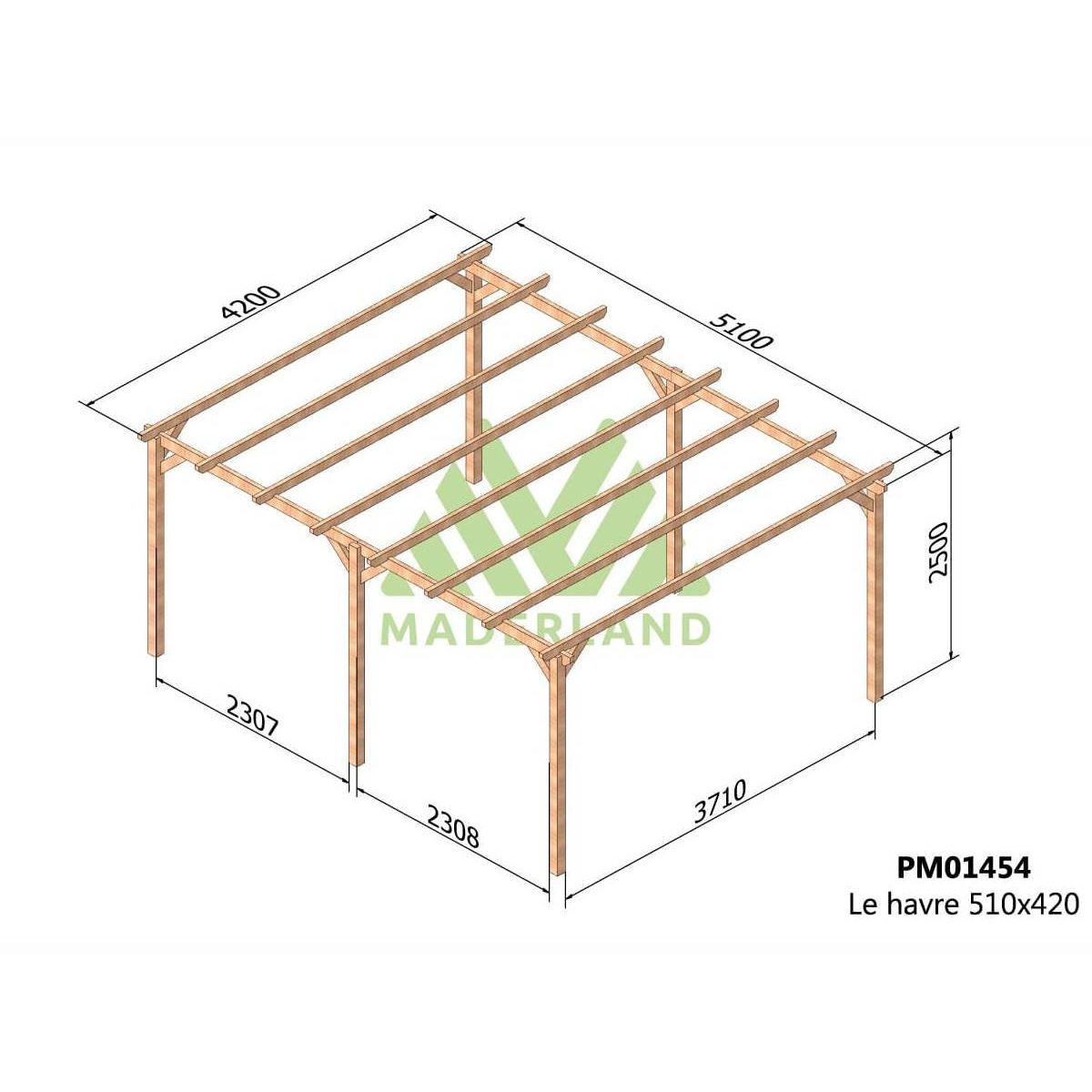 JARDIDECO Pergola massive en bois Le Havre 510 x 420 cm - Maderland