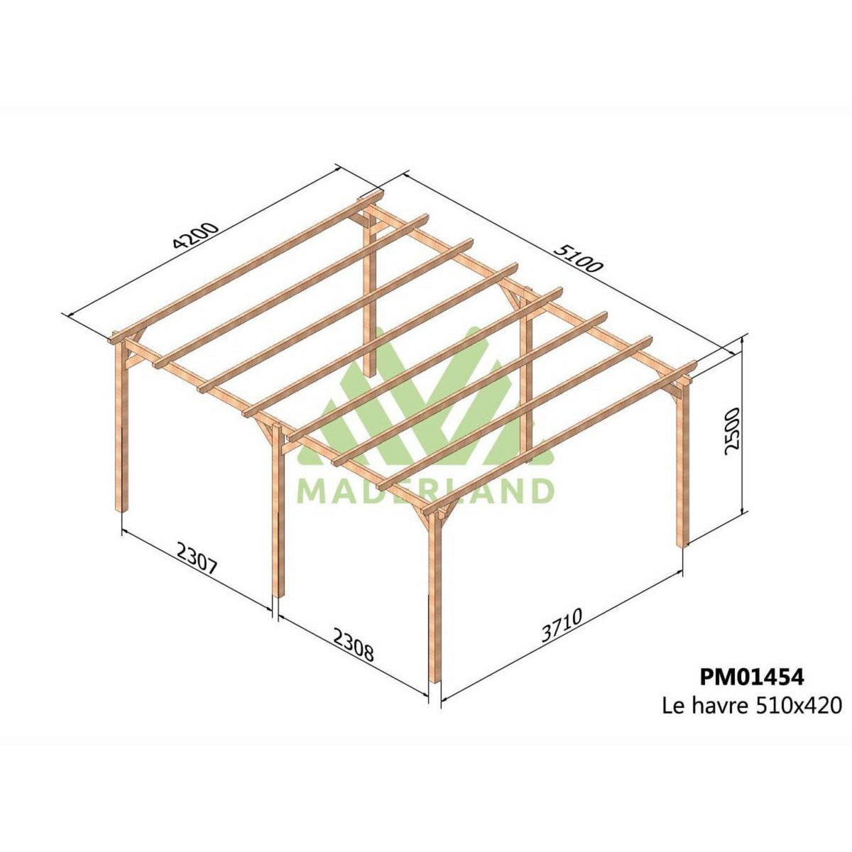 JARDIDECO Pergola massive en bois Le Havre 510 x 420 cm - Maderland