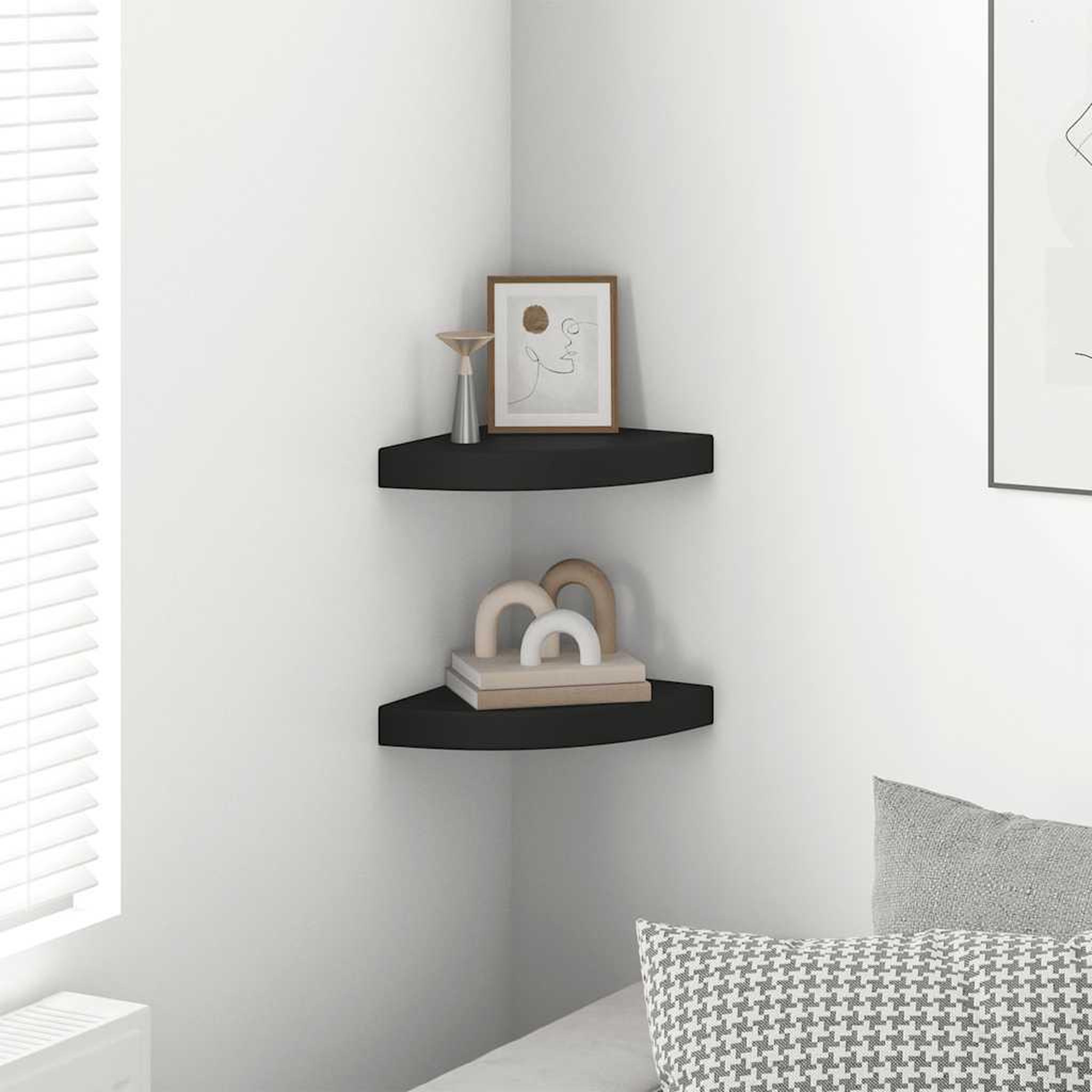 Voir la diapositive 3 : VIDAXL Etageres d'angle flottantes 2 pcs noir 25x25x3,8 cm mdf