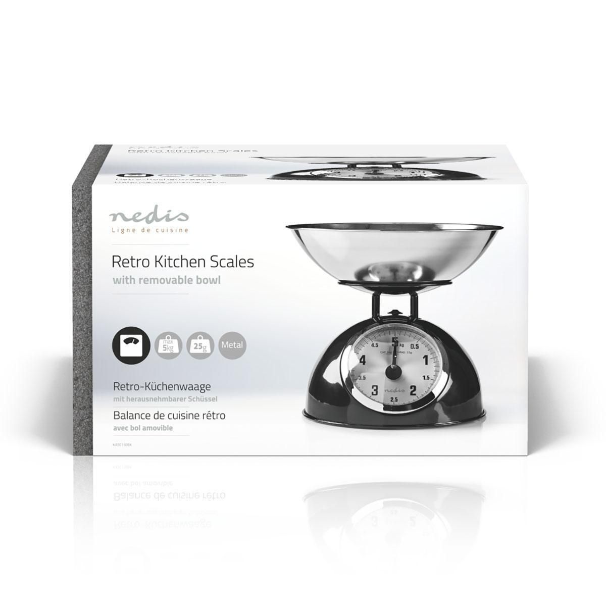 NEDIS Balance de cuisine Retro Noire Analogique Bol amovible 5kg Acier Fonction Tare NEDIS