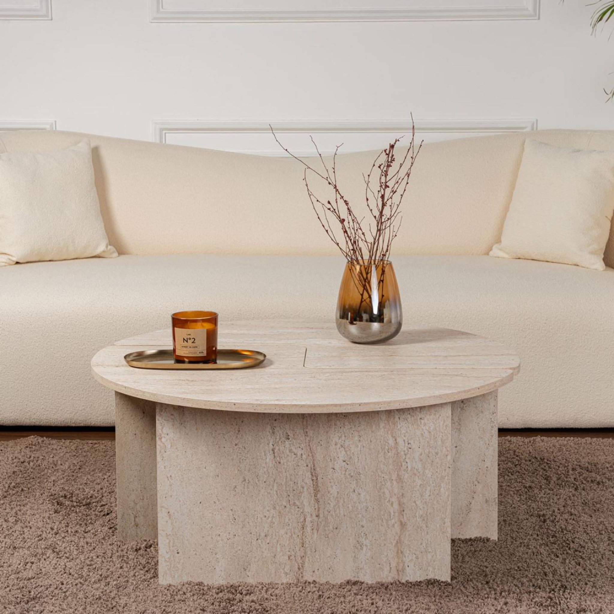 Voir la diapositive 6 : CONCEPT USINE Table basse ronde duo effet travertin 90cm apix