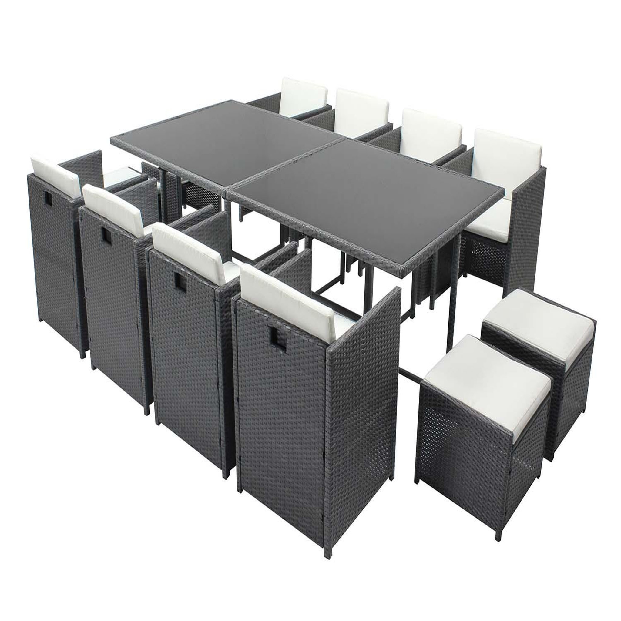 CONCEPT USINE Table et chaises 12 places encastrables résine gris-blanc miami