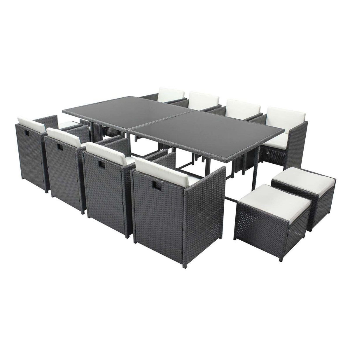 CONCEPT USINE Table et chaises 12 places encastrables résine gris-blanc MIAMI