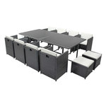 CONCEPT USINE Table et chaises 12 places encastrables résine gris-blanc MIAMI