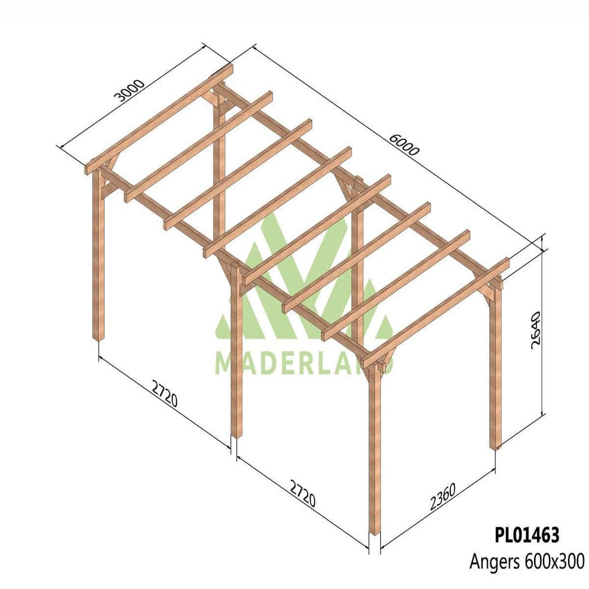 Voir la diapositive 2 : JARDIDECO Pergola en bois lamellé-collé angers 600 x 300 cm - maderland